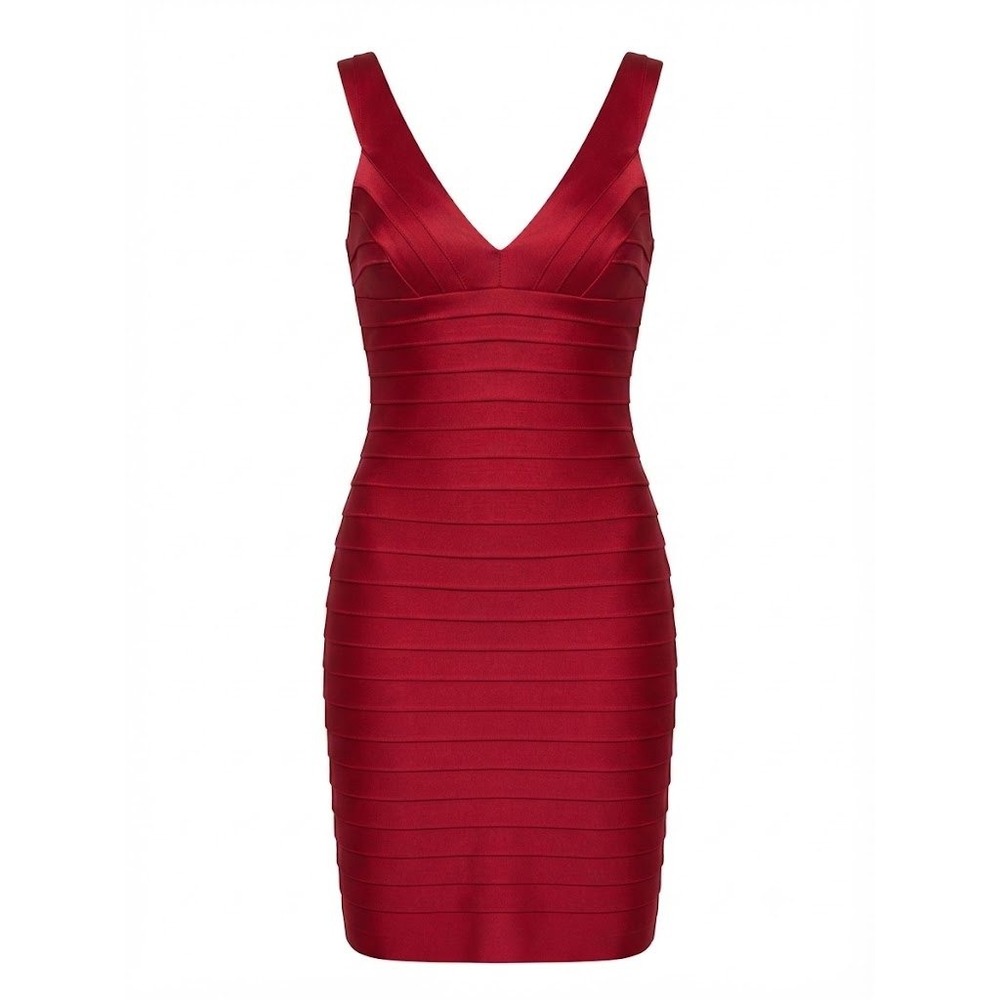 BCBGMAXAZRIA Women's Red Bandage Dress Sleeveless Bodycon Mini Cocktail  Sz.M